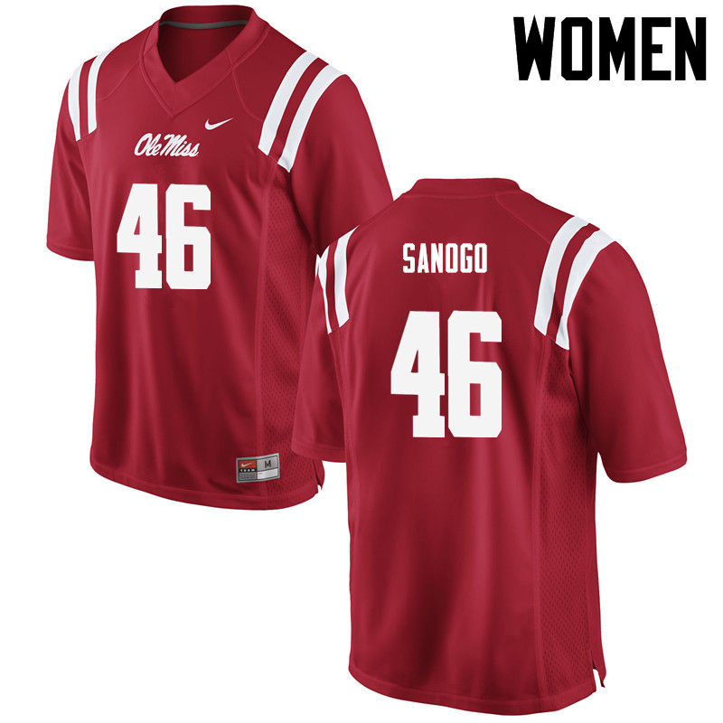 Women Ole Miss Rebels #46 Mohamed Sanogo College Football Jerseys-Red - Click Image to Close